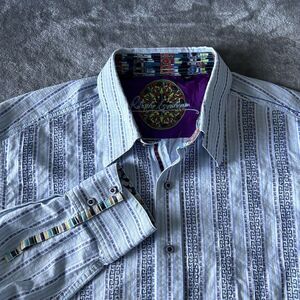Robert Graham Mens Size XL Flip Cuff Mosaic Aztec Stripe Long Sleeve Shirt